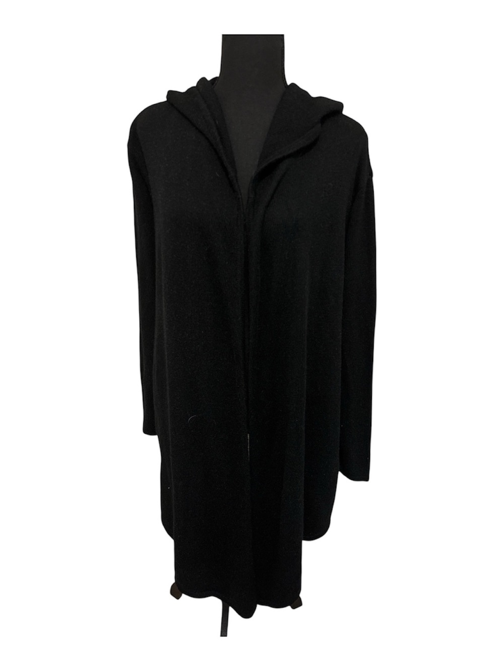 Women's Black Hooded Open-Front Cardigan Sweater